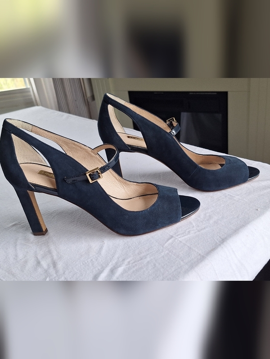 Louise et Cie Shoes - Louise et Cie Navy Suede Heels Size 9 Mary Jane Strap Open Toe Pumps
